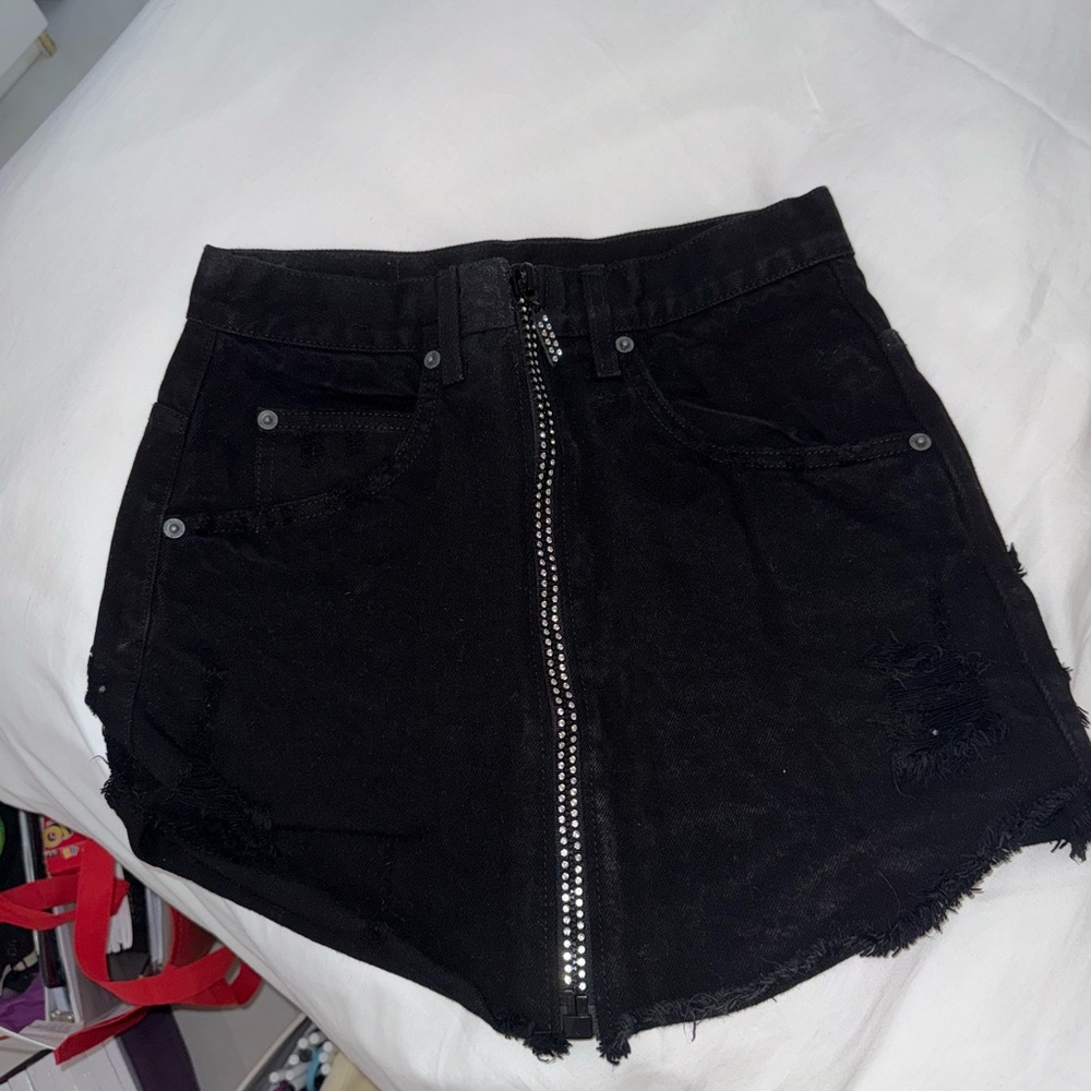 LF Black Denim Skirt with Front Zipper